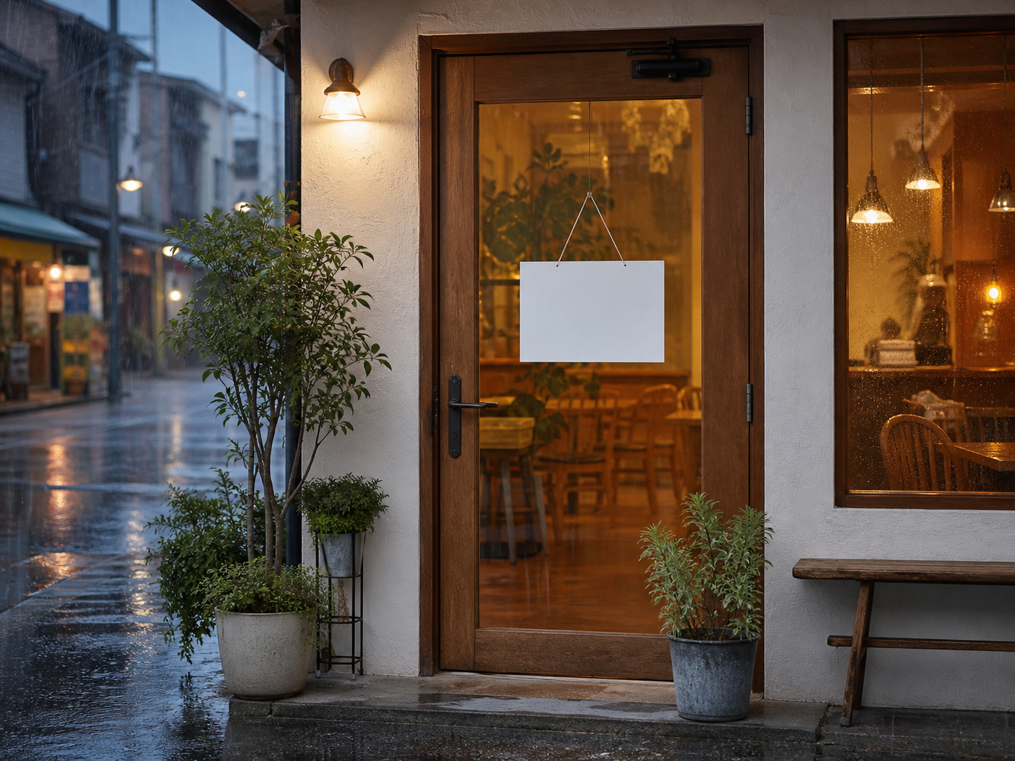 雨の日の店舗入口